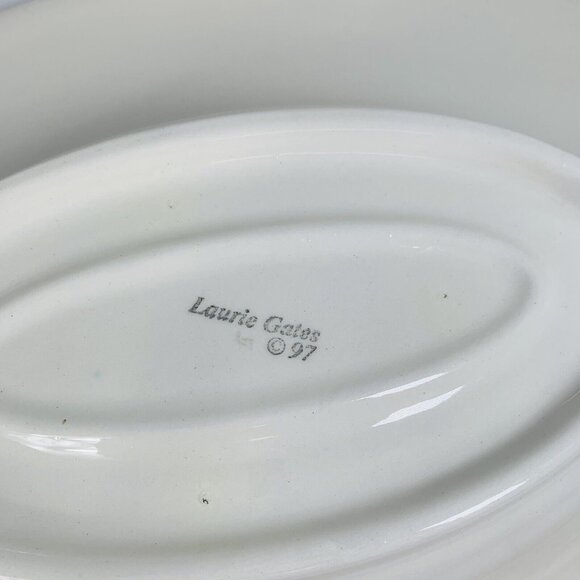 Laurie Gates Oval Serving Bowl Heavy Ceramic Hand Painted Vegetable Checkerboard - Picture 7 of 12